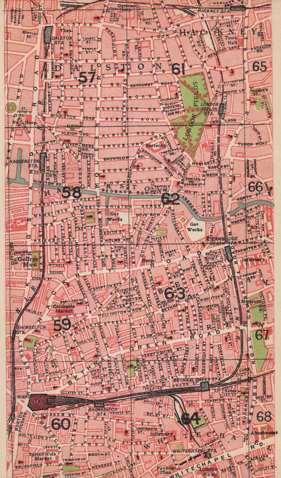 LONDON E. Dalston Whitechapel Haggerston Bethnal Green London Fields 1927 map